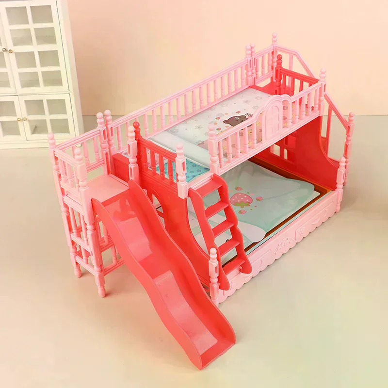 Dollhouse Mini Princess Bunk Bed With Slide Dollhouse Simulation Furniture Accessories Dolls House Bedroom Decoration