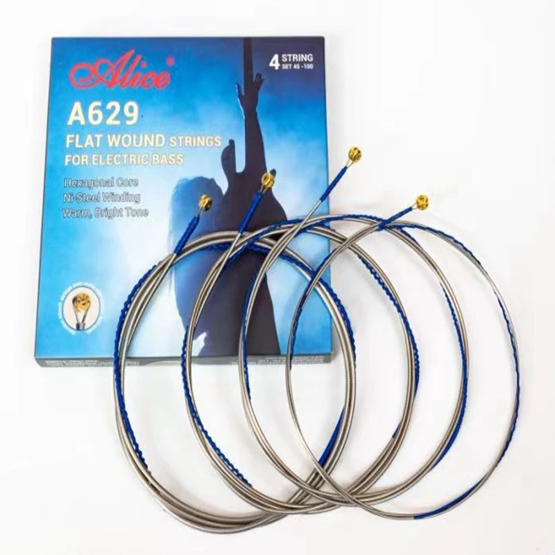 Alice A628M/A629 Alternative Flat Wound Strings Electric Bass 4-Strings 45-100 Hexagonal Core NI-Steel Winding  Warm,Bright Tone