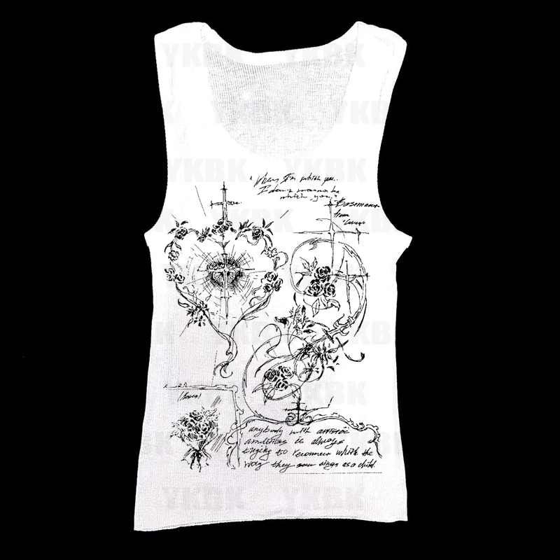 

Готический панк-эстетический Y2K майка Harajuku повседневный принт женский винтажный уличный жилет с буквенным принтом эмо для девочек детская майка