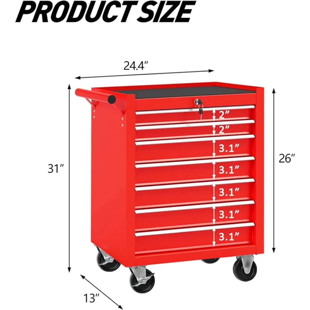 Cassettiera multifunzionale per attrezzi con ruote con 7 cassetti, organizer per carrello resistente per officina e garage