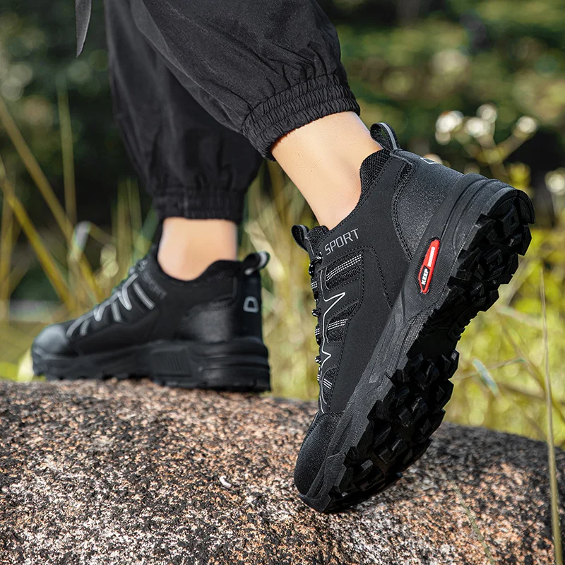 أحذية المشي لمسافات طويلة في الهواء الطلق الرجال المضادة للانزلاق منخفضة أعلى أحذية رياضية الرجال الدانتيل متابعة خفيفة الوزن لينة تنفس أحذية رياضية غير رسمية الرجال #3