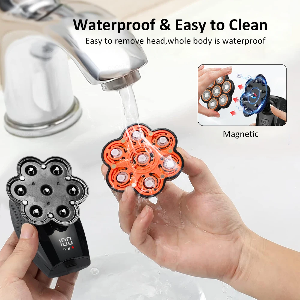 5 em 1 barbeador elétrico para homens aparador de barba facial 7d flutuante barba cabeça careca barbeador à prova dwaterproof água molhado seco navalha elétrica