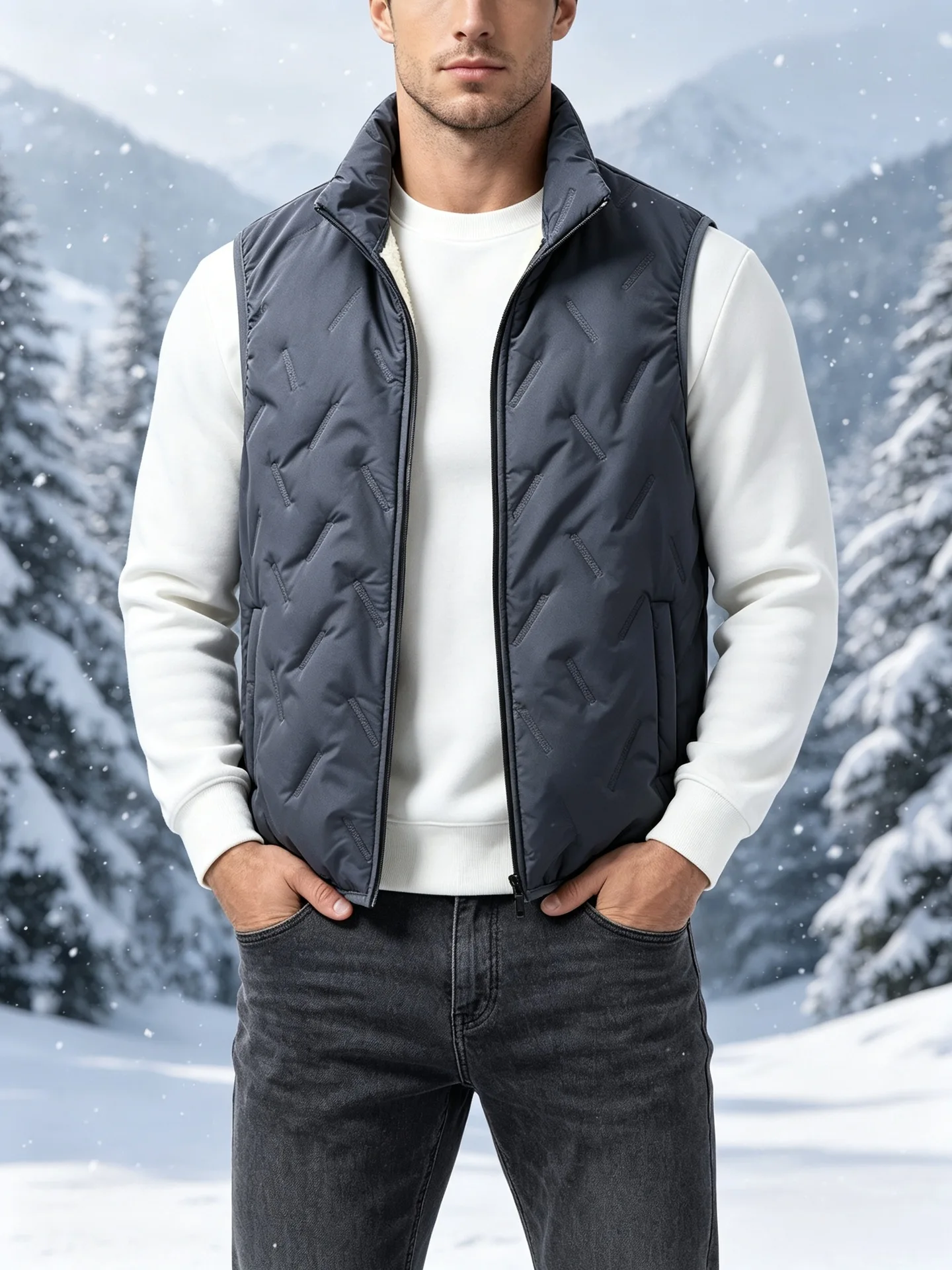 Herrenweste für Herbst und Winter, winddicht und warm, verdickte Kleidung, Stehkragen, warme Oberbekleidung – Detail 14