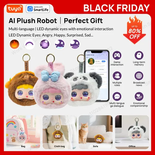 Robot de peluche inteligente Tuya AI con ojos LED y Control por voz, juguete inteligente interactivo, compañero recargable por USB para regalos de niños/casa inteligente