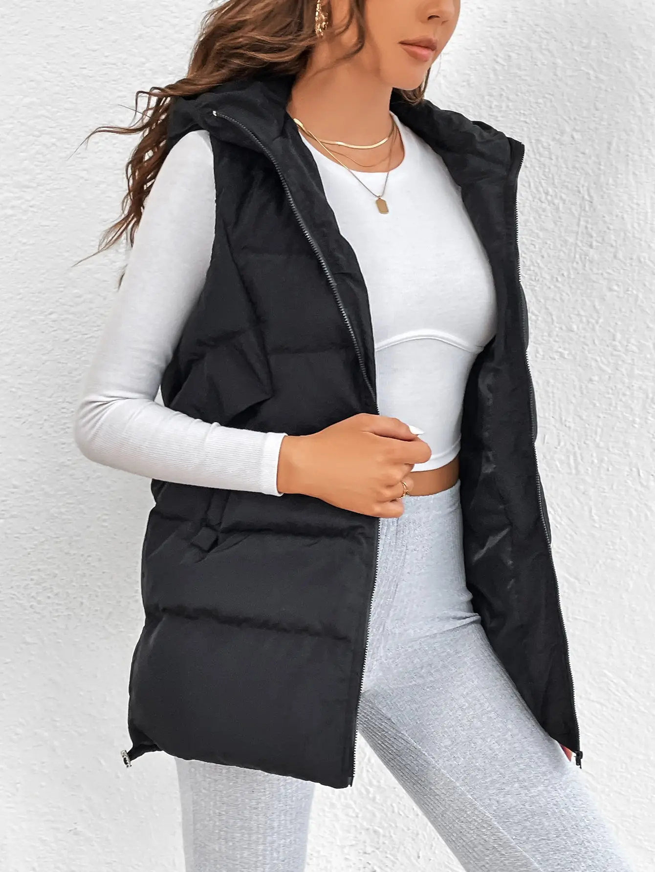 التجارة الخارجية عبر الحدود أوروبا والولايات المتحدة بلون سترة قطن مقنعين طويلة سستة القطن سترة معطف الإناث