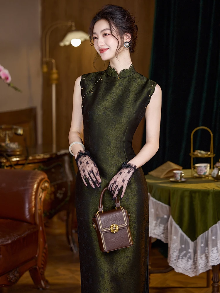 

Новое летнее китайское платье-ципао с одним слоем, длинное, с косым воротником, в стиле Шанхай, для молодых женщин.