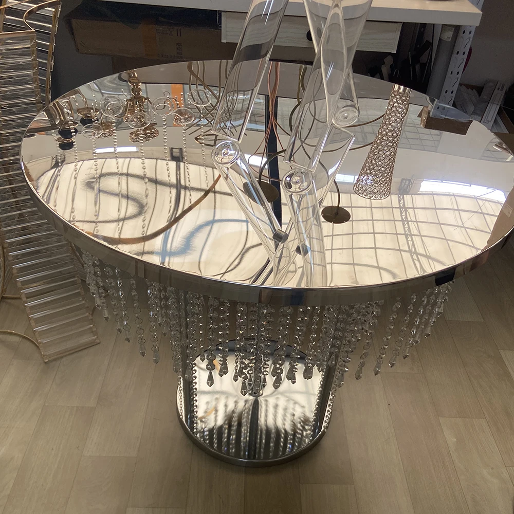 Round Glass Top Dining Table Wedding Stainless Steel Round Luxury Wedding Table