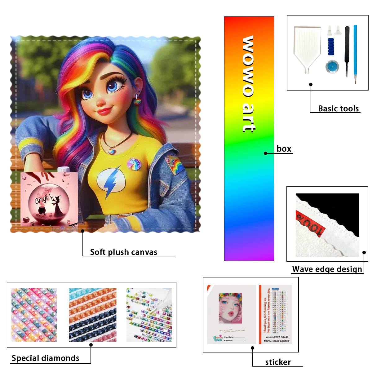 

【Bruji_ Diamond Art】The girl with colorful hair Crystal AB Rhinestone FD Rhinestone Perfect Resin Diamond