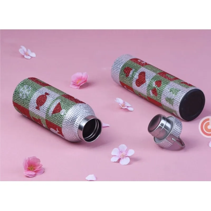 Digital Thermometer Tumbler Christmas Icon Rhinestone Grip Cup Hot-Fix Czech Thermos Glitter Stainless Steel Vacuum Drinkware