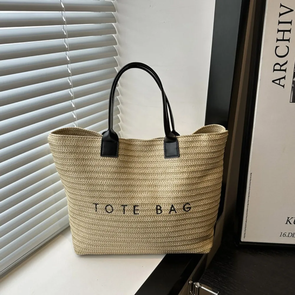 

Модная пляжная сумка, соломенная тканая сумка, большая вместительная сумка-ведро, богемная пляжная сумка, сумка через плечо с буквенным принтом для девочек