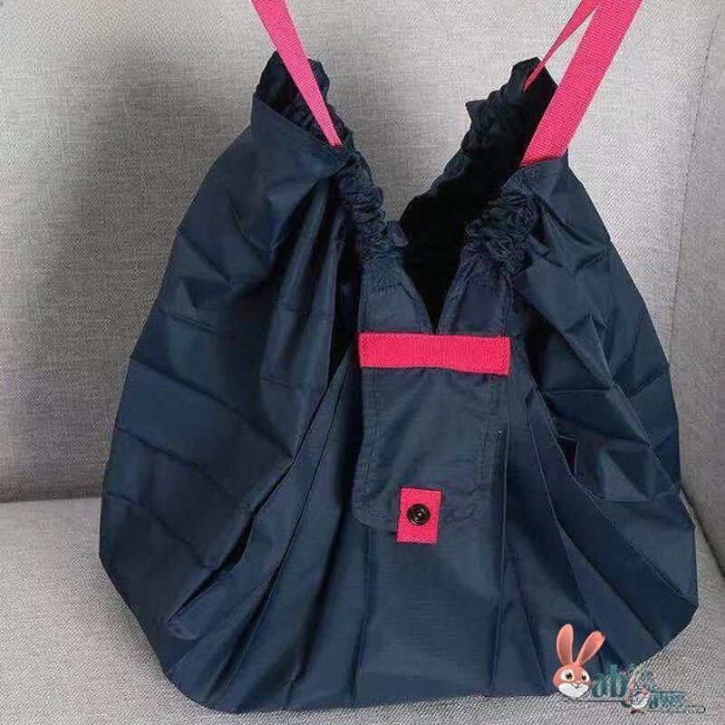 accordian-pleated-large-capacity-shopping-bag-nylon-cloth-zipper-eco-friendly-bag-double-handle-reinforced-japanese-style-wind