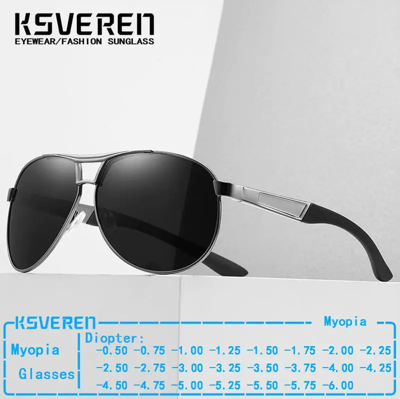 Fashion Metal Pilot Myopia Sunglasses Men Negative Diopter Prescription Glasses Black Driving Shade Sun Glasses UV Protection