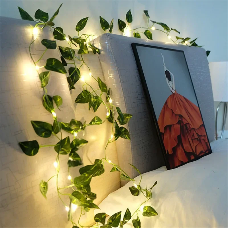 2M/5M/10M Flower Green Leaf String Light Artificial Vine Fairy Light Battery Tree Eave Garland Light for Party Weeding HomeDecor