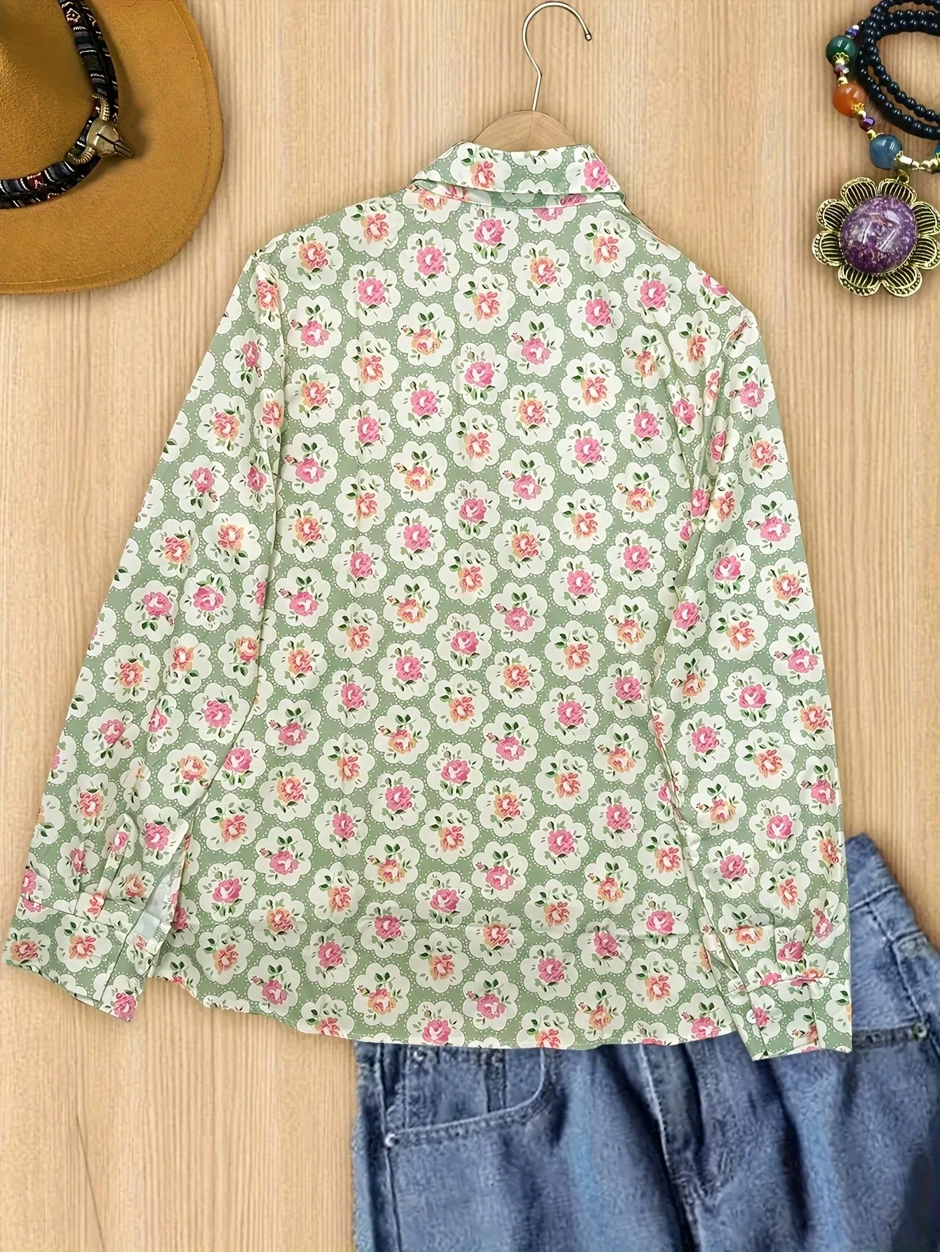 レディース カジュアル 通勤シャツ ボヘミアン ジオメトリック プリント 長袖シャツ