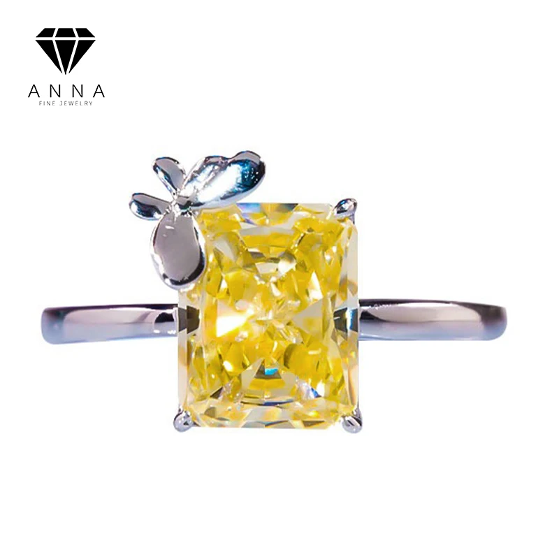 

Topaz 3 Ct 925 Sterling Silver Yellow Cubic Zirconia Diamond Luxury Butterfly Ring Square Diamond Bands Wedding Fine Jewelry