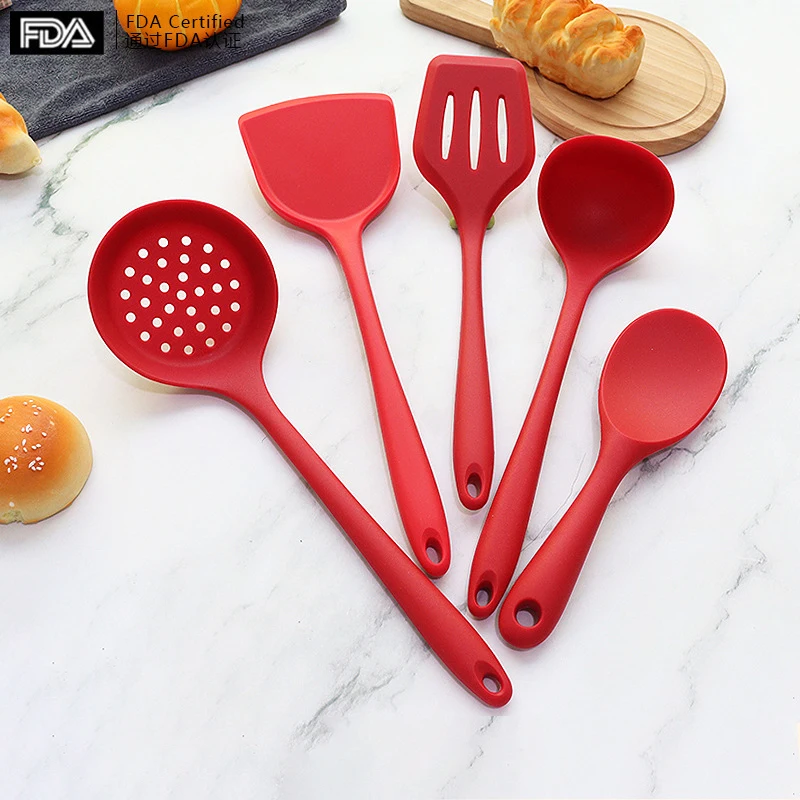 5Pcs/Set Silicone Kitchen Utensils Set Turner For Kitchen Cooking Tools Non-stick Cookware Kit Skimmer Kitchen Accessories