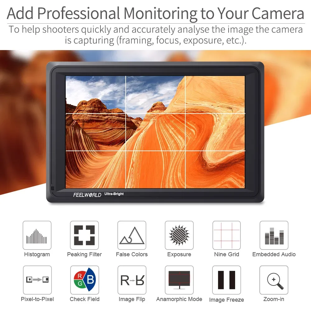 Feelworld FW279S 7 Inch On Camera DSLR Field Monitor Full HD Bright 2200nit 1920x1200 IPS with 4K HDMI 3G SDI Input Output