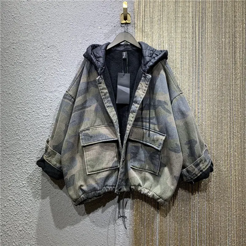 Camouflage Denim Warm Hooded Coats Women Casual Loose Outerwear Zip Up Hoodie Autumn Winter New Thicken Cotton Jacket Womens Top