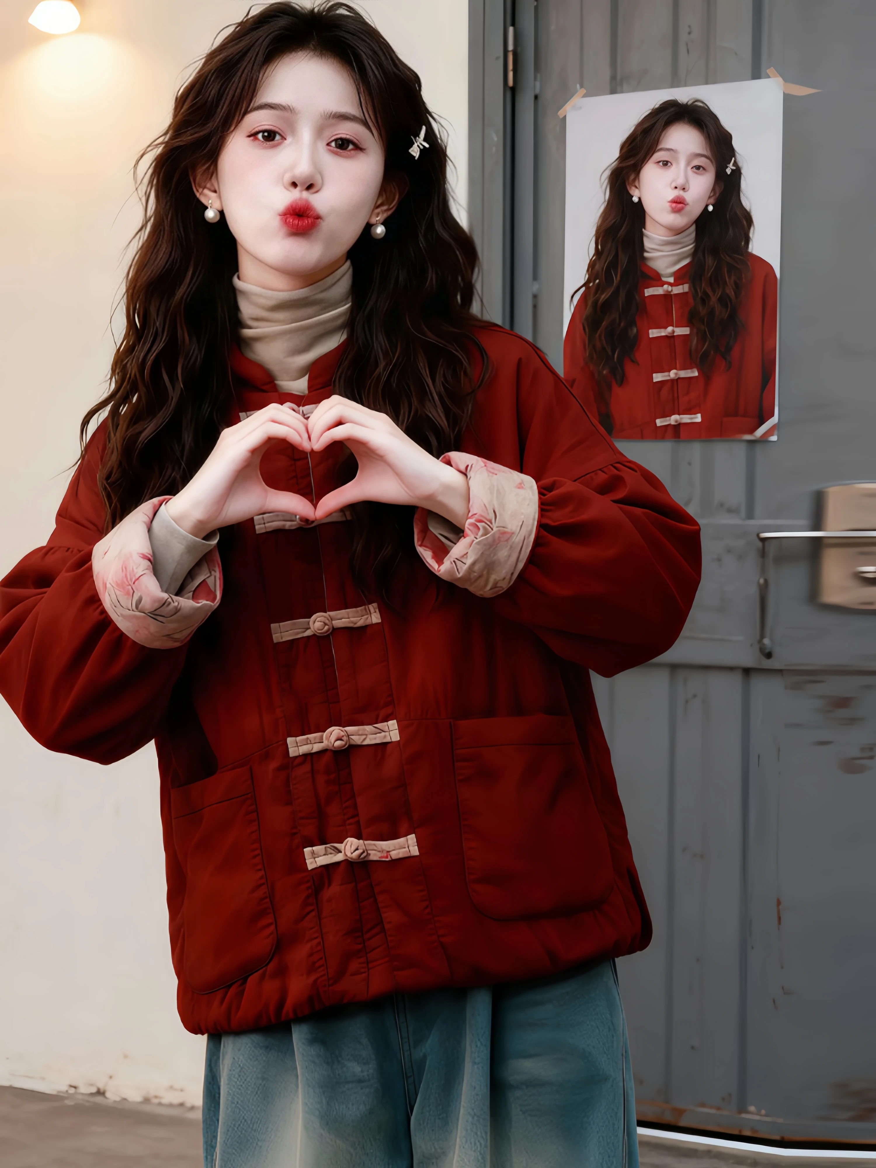 

Elegant Chinese Style Printed Cotton Jacket Women's Winter Warmth National Trend Fashionable Design Breathable Long Sleeve Coat