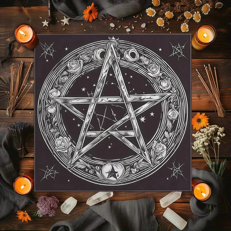 sketching style rose pentagram tarot card altar cloth astrological runes minimalist style divination mat - view 5