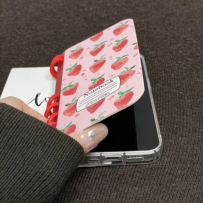 حافظة كمبيوتر محمول قابلة للطي بطبعة فراولة لهاتف آيفون 17 برو ماكس 16 15 14 13، غطاء لطيف على شكل كتاب مع غلاف حماية ناعم #4