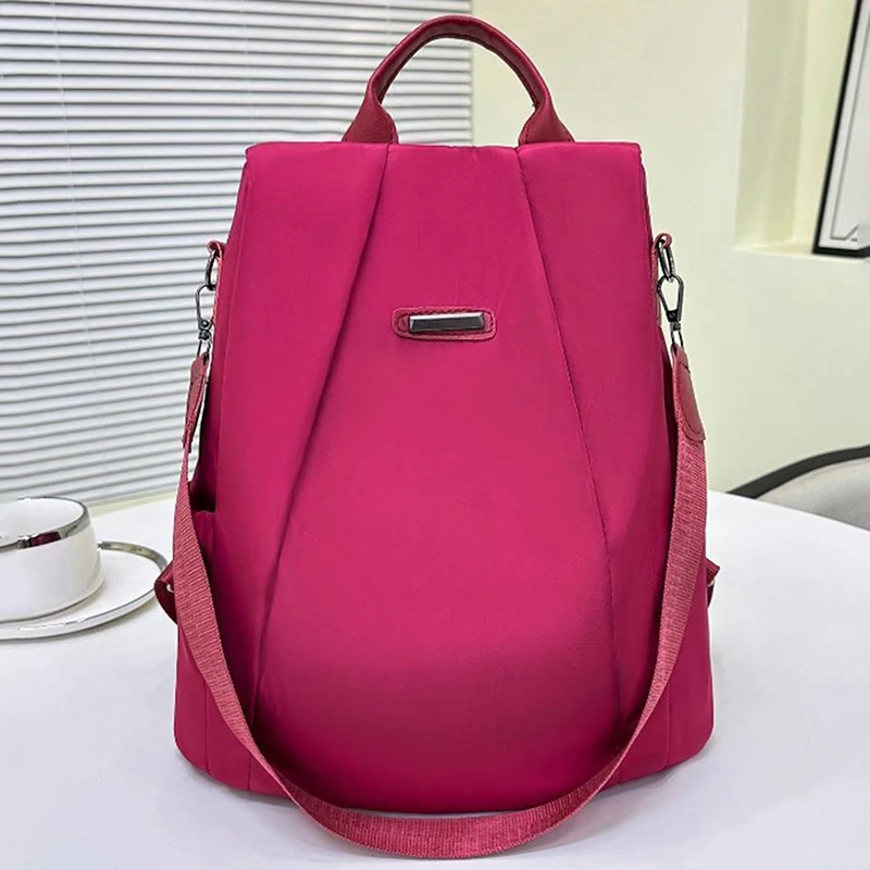 Women's Multifunction Backpack Casual Nylon Solid Color School Bag For Girls Fashion Detachable Strap Travel Shoulder Bag