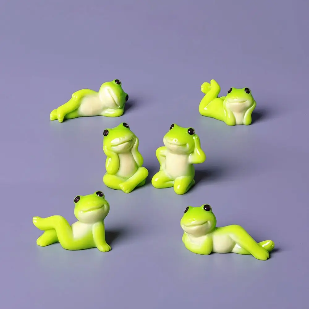 6pcs Miniature Size Cartoon Frog Figurine Cartoon Style Fish Tank Safe Funny Frog Decoration Micro Landscape Compatible