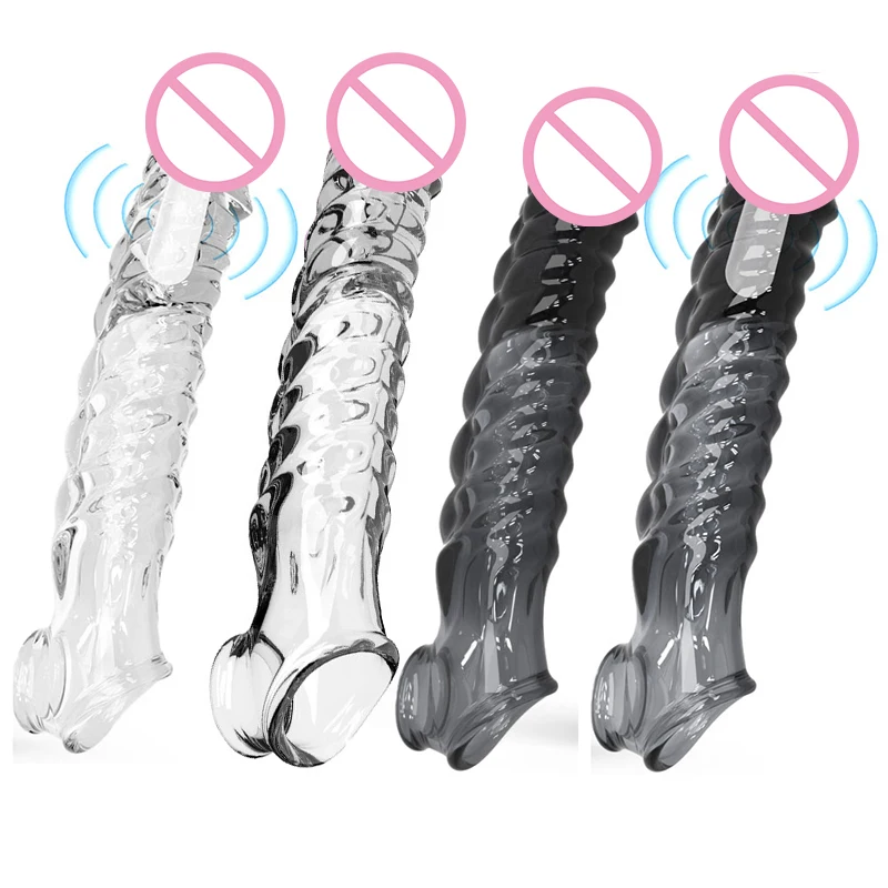 

Bigger Penis Sleeve Vibrating Penis Extender Sleeve Cock Sleeve Enhancer Reusable Condom Sheath Ring Sex Toy for Men