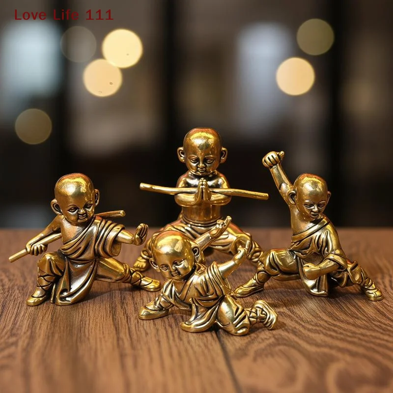 Nouvelle figurine de petit moine Kung Fu en laiton massif, animal de compagnie pour le thé, décoration de bureau, décoration d'intérieur, statue zen, cadeau