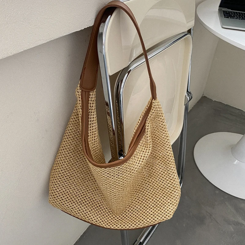 

Casual Hollow Straw Women Shoulder Bags Handbags Woven Tote Bag Handmade Fashion Summer Beach Purses 2024