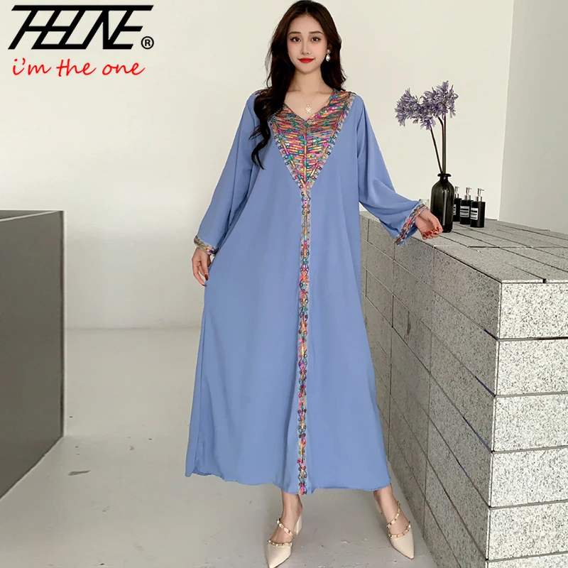 Fashion Summer Dress Women Clothing Bohemian Holiday Beach Boho Korean Style Loose Long Sleeve Vestidos De Mujer Robe Dresses