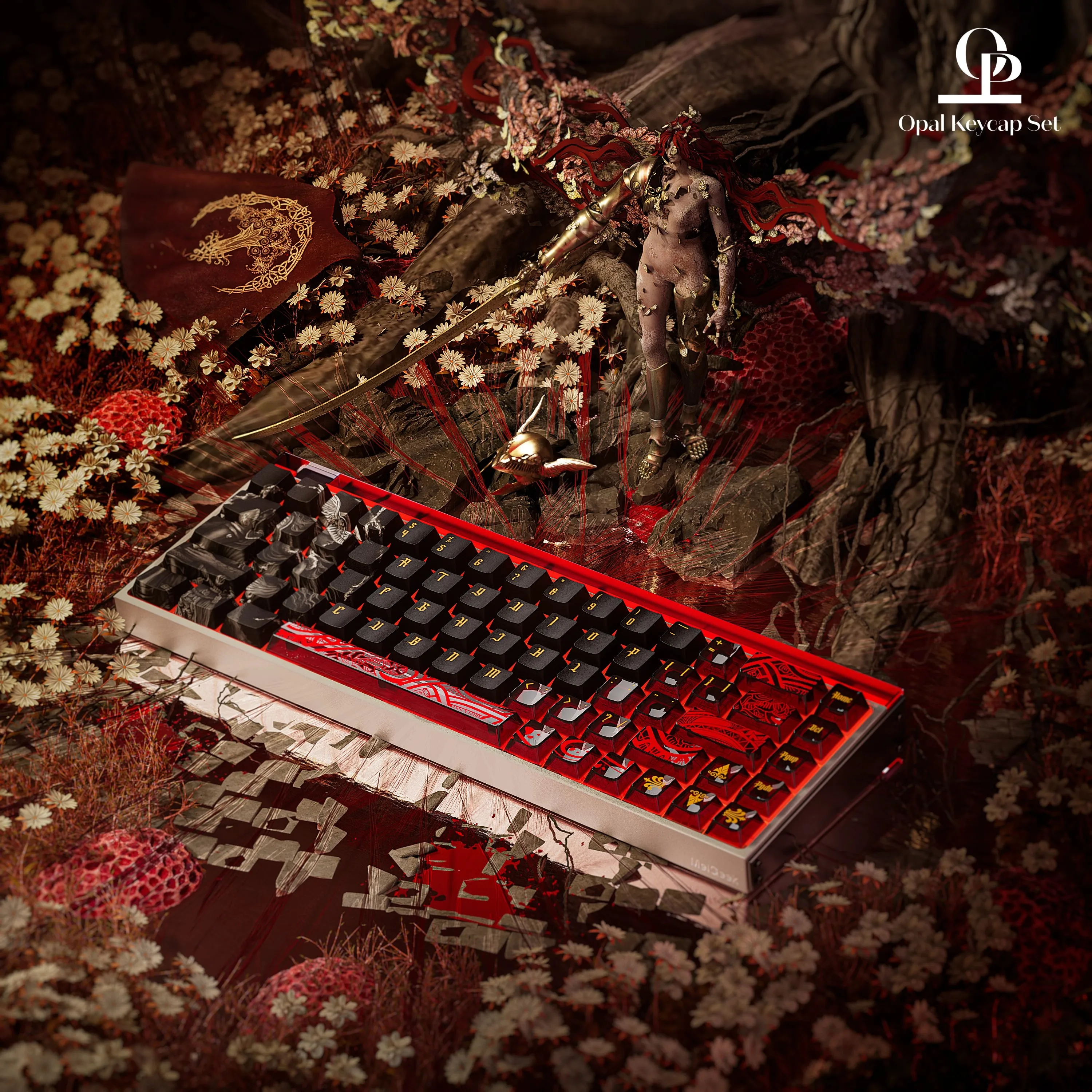 Malenia Red Black Theme Keycaps Set PBT PC Cherry Profile Custom Original Handmade Keycaps for Mechanical Keyboard Accessories