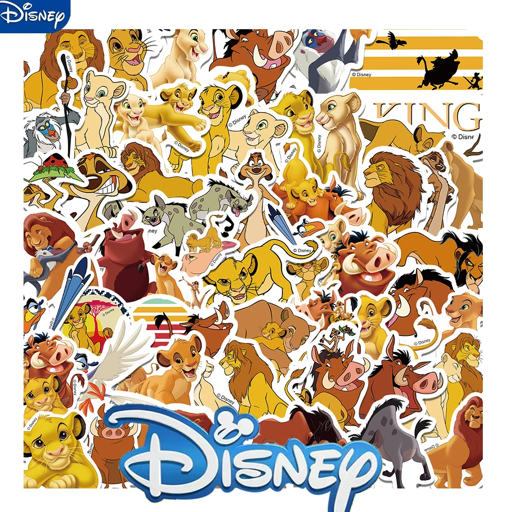 Disney-pegatinas del Rey León para niños, 50 piezas, película de dibujos animados, estética para portátil, monopatín, teléfono, coche, Anime, Simba,