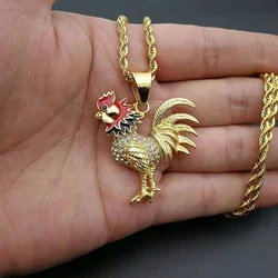 Animal Punk Hip-Hop Titanium Steel Necklace Gold-Plated Rhinestones Necklace Rooster Pendant Necklace 12 Zodiac Accessories