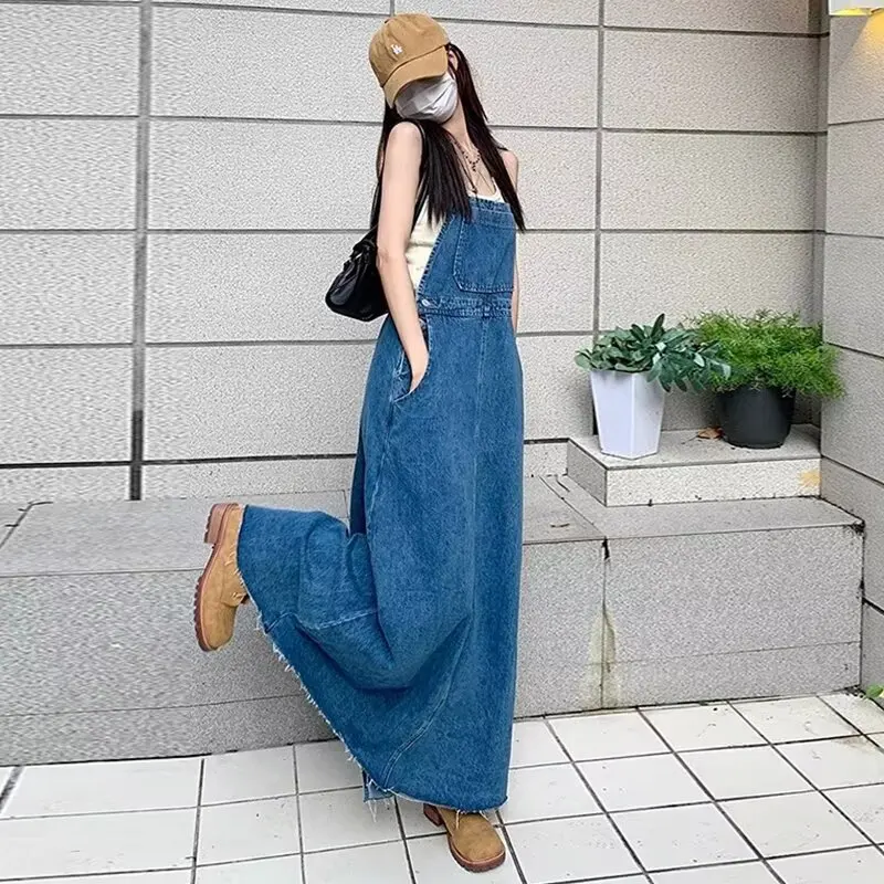 

jorts 2026 Autumn New Women Denim Overall Dress Age Reducing Slim Fit Loose Long Dress For Tall Women Blue Fashion Casual Dress
