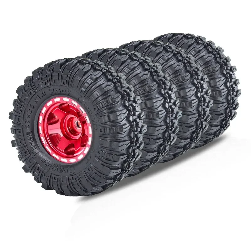 4pcs 57mm 1.0" Metal Beadlock Wheel Tire Set For 1/18  RC Crawler Car TRX4M SCX24  FMS24 Upgrade Parts Accessories