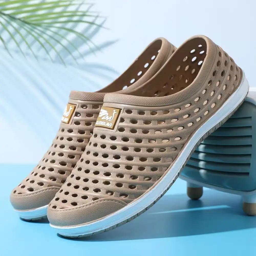 

Man's Summer Baotou Hollow Out Cave Shoes Soft Sole Non Slip Shallow Slip On Lightweight Outdoor Beach Sandals Wading Shoes