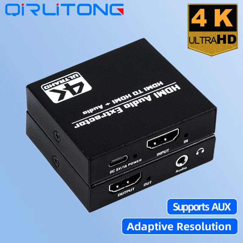 4k-hdmi-to-audio-hdmi-1x2-オーディオエクストラクター-4k30hz-1入力2出力-スプリッター-エクストラクター-aux対応