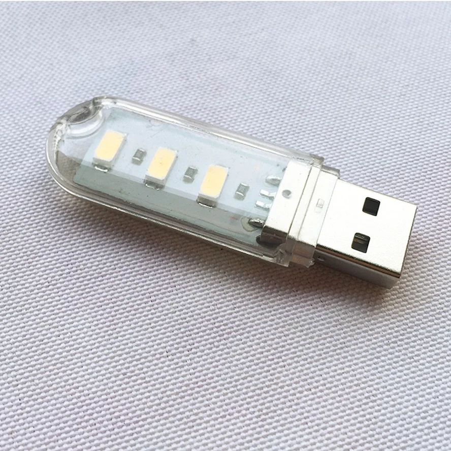 LED DC5V Mini USB Night Light Portable U Disk Lamp 3LEDs Reading Lamps Colorful Mini Book Lights Power Bank Powered Camping Bulb
