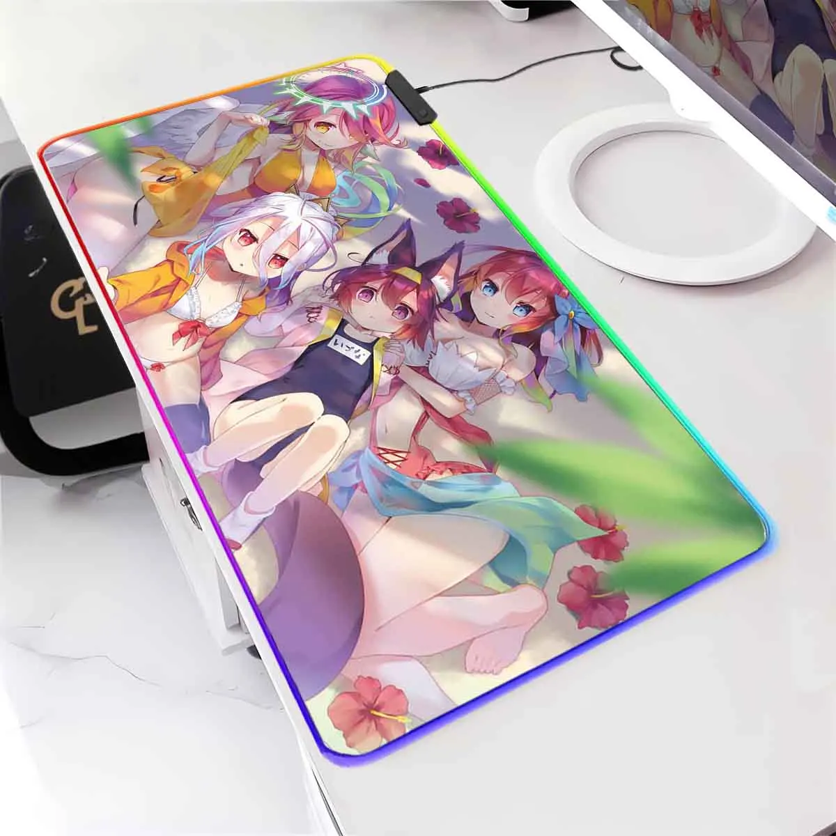 

Anime N_NO G_GAME N_NO LIFE Large Non-slip Mouse Pad LED Backlit Leopard RGB Mousepad Overwatched Table Gaming Keyboard Mat