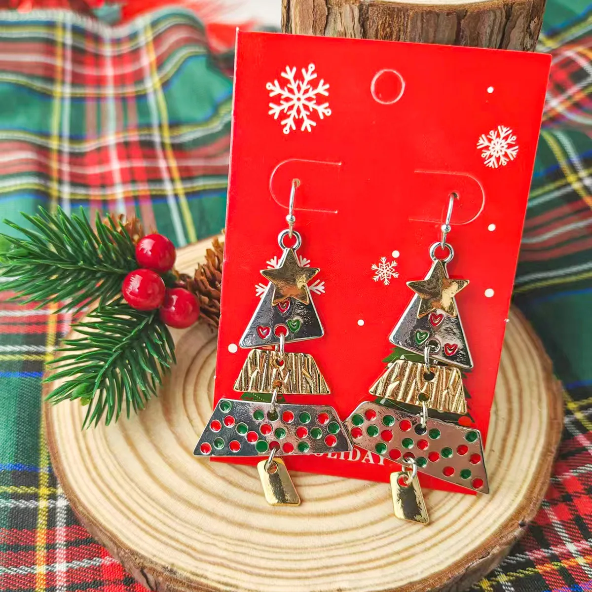 Temu Xiyin Explosion - Cross-border New Metal Christmas Tree Long Earrings Women's 2024 Christmas Explosive Earrings