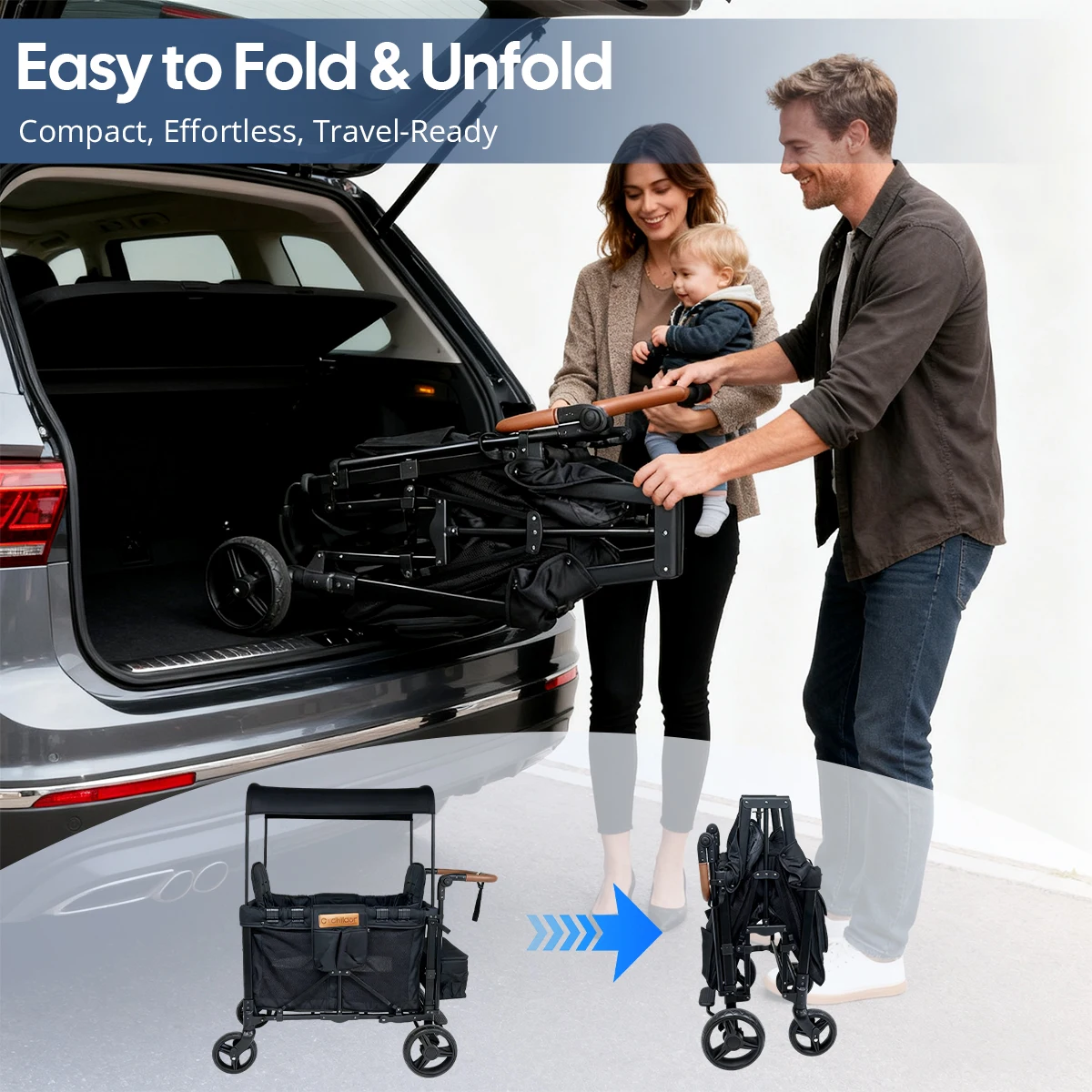 2-местная складная детская коляска, съемный фургон-кемпер на крыше, подходит для детей старше 6 месяцев, рождественские подарки