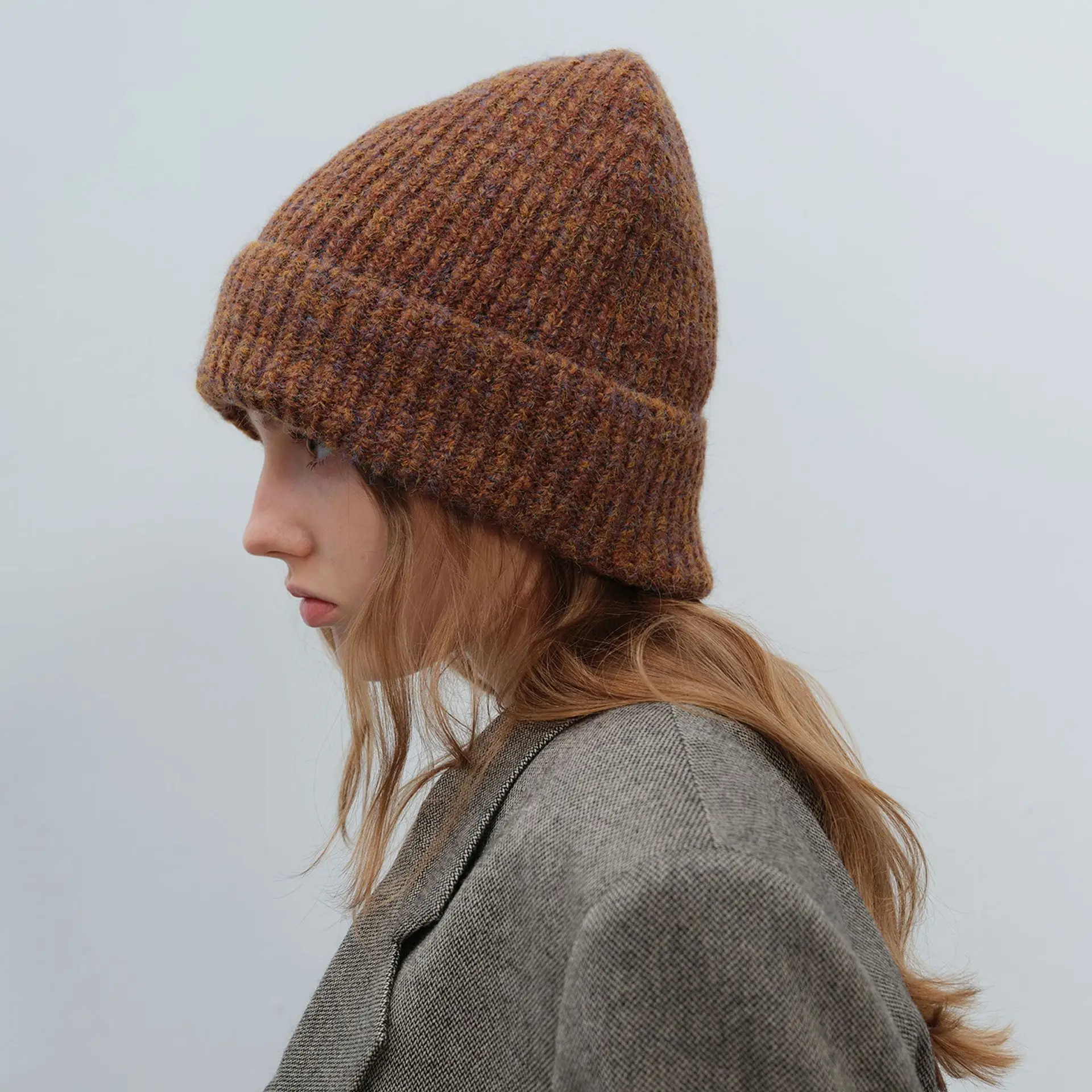 Gorro de lana tejido multicolor cambio gradual grueso cálido versátil mujer invierno sombrero frío hombres