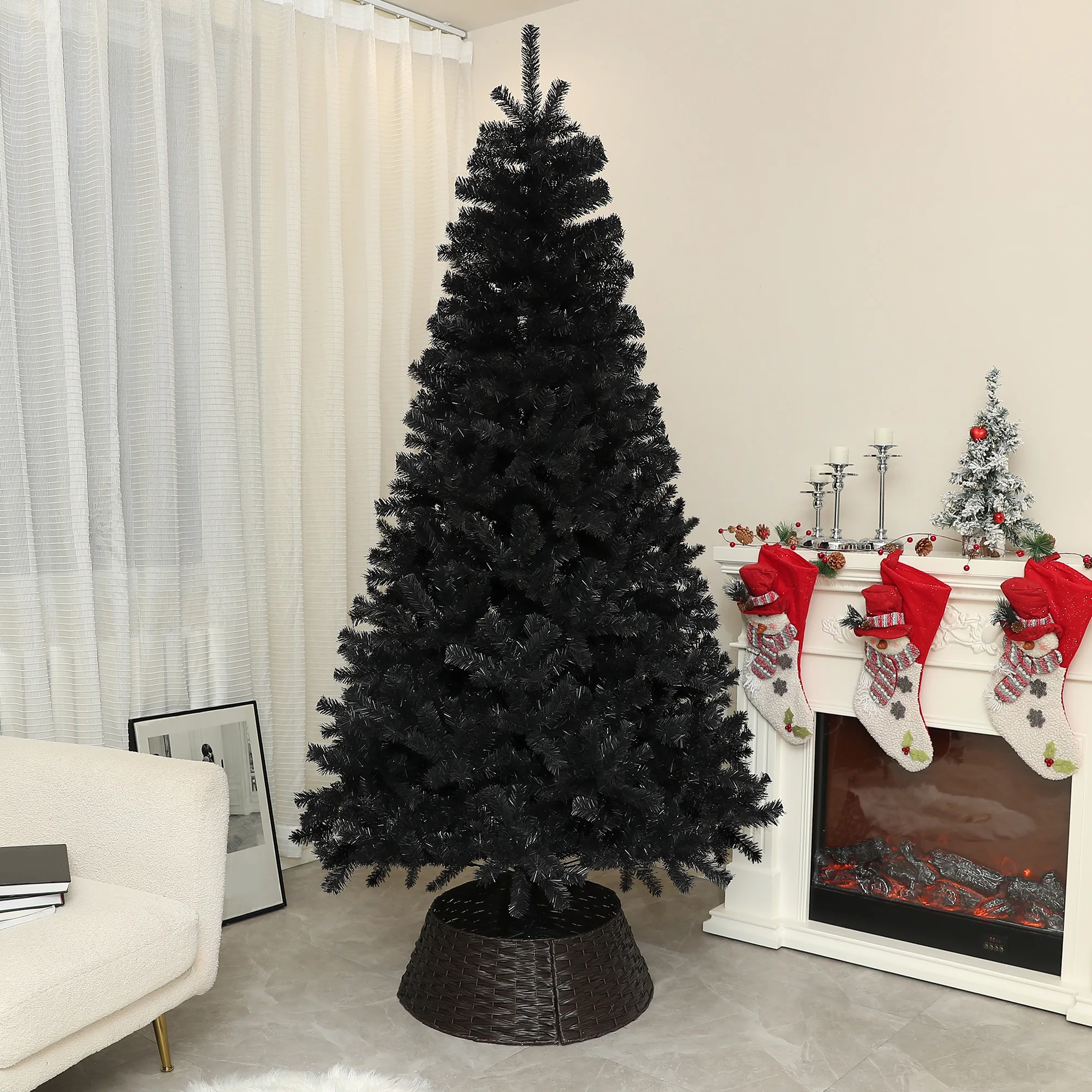 Homcom 7.5ft Artificial Black Christmas Tree, Holiday Décor W/ Steel Base, Black