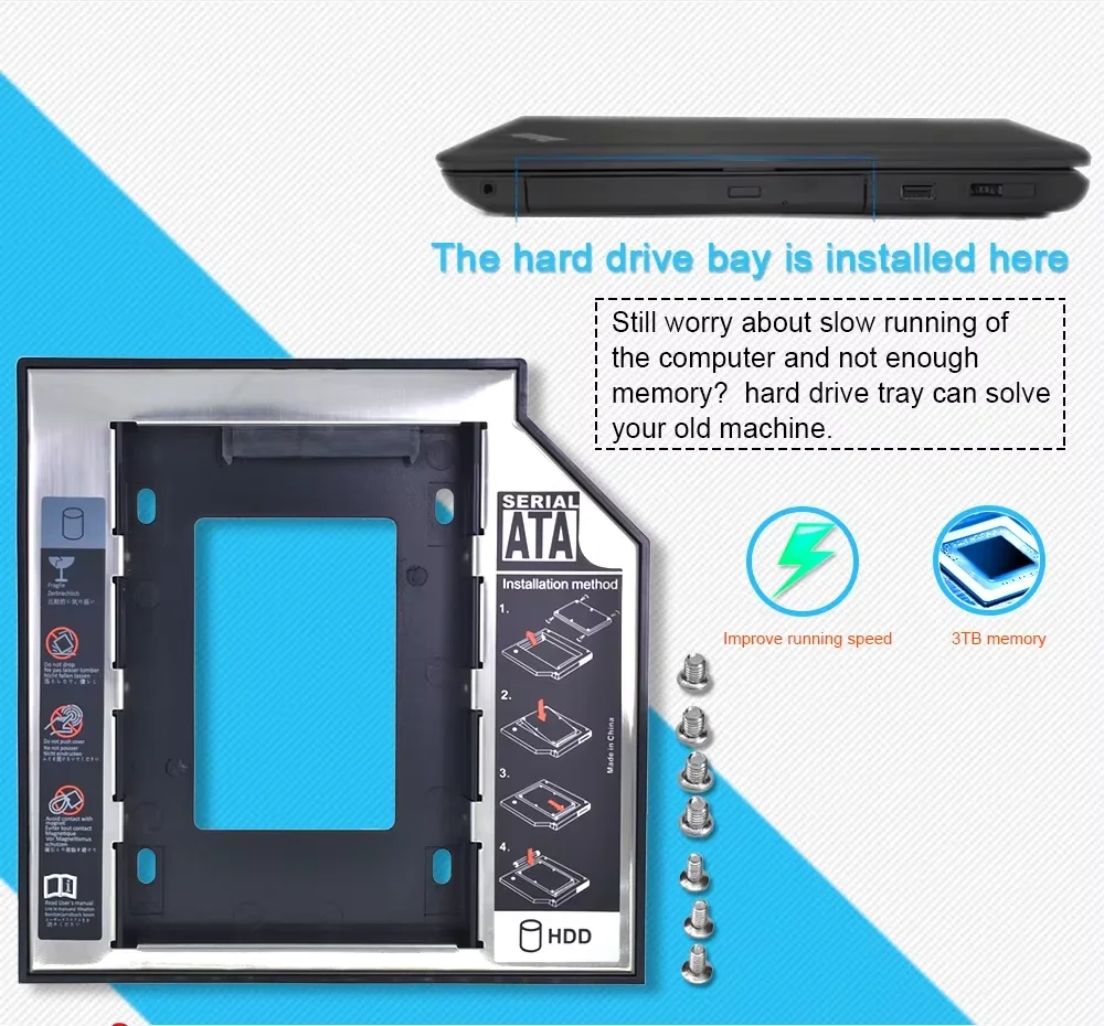 Plastic Aluminum Universal 9.5/12.7mm SATA 3.0 2nd HDD Caddy 2.5