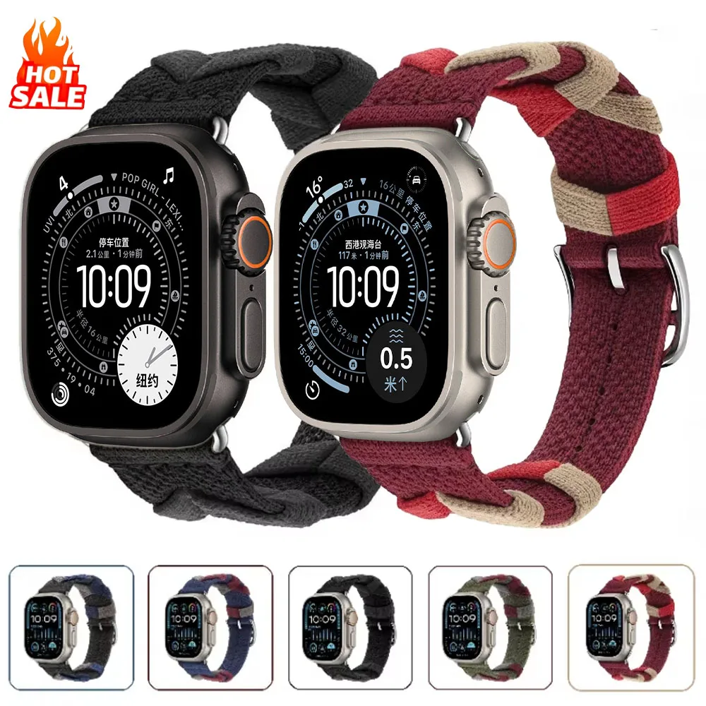 Bracelet à tour unique avec Logo Bridon pour Apple Watch Ultra 3 11 10 9 7 8 49mm 46mm 45mm 41mm, Bracelet en Nylon IWatch SE 6 5 SE3 44mm 42mm