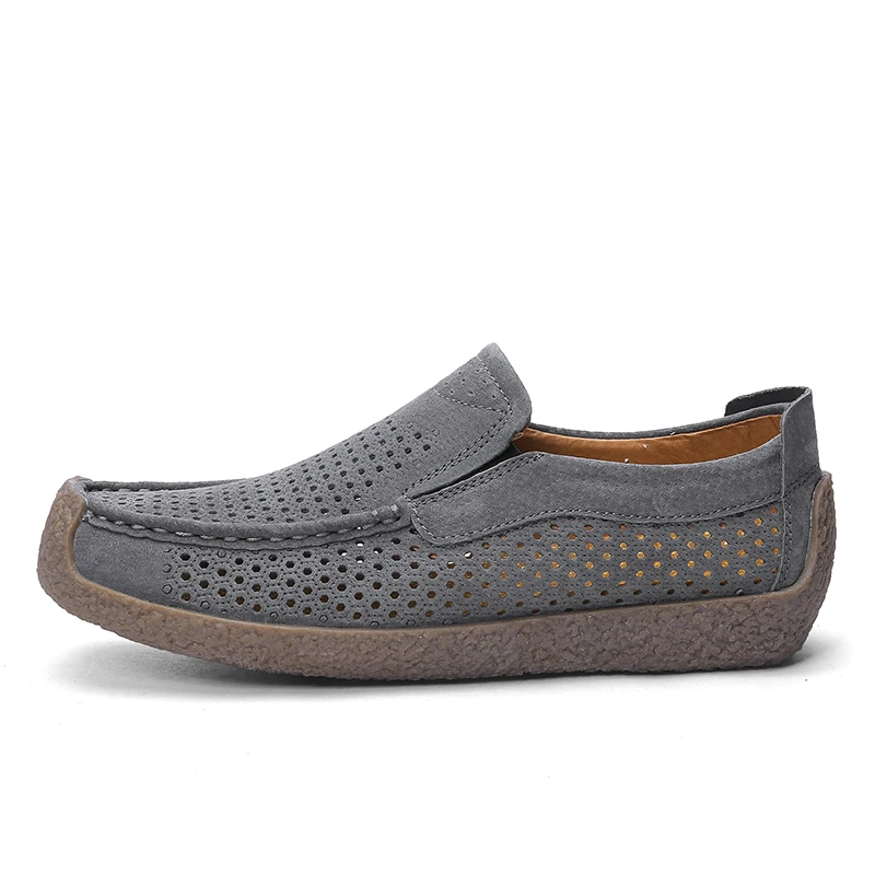 

Spring and Summer Light and Casual Men's Large-sized Solid Color Perforated Breathable Leather Soft Sole Low-cut Walking Shoes