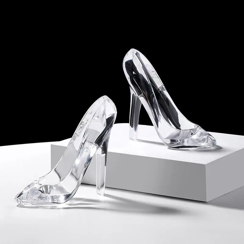 1 Pair Transparent Fake Crystal Shoes Acrylic Decoration Festival Romantic Gift Home High-heeled Shoes Ornament