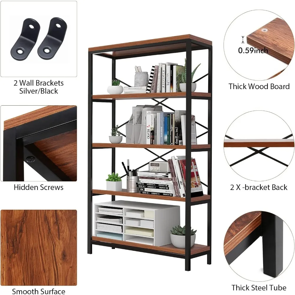 5-stufiges Metallleiter-Bücherregal-Set, 58 hohes Lagerregal, moderne Akzentmöbel, platzsparende Regaleinheit