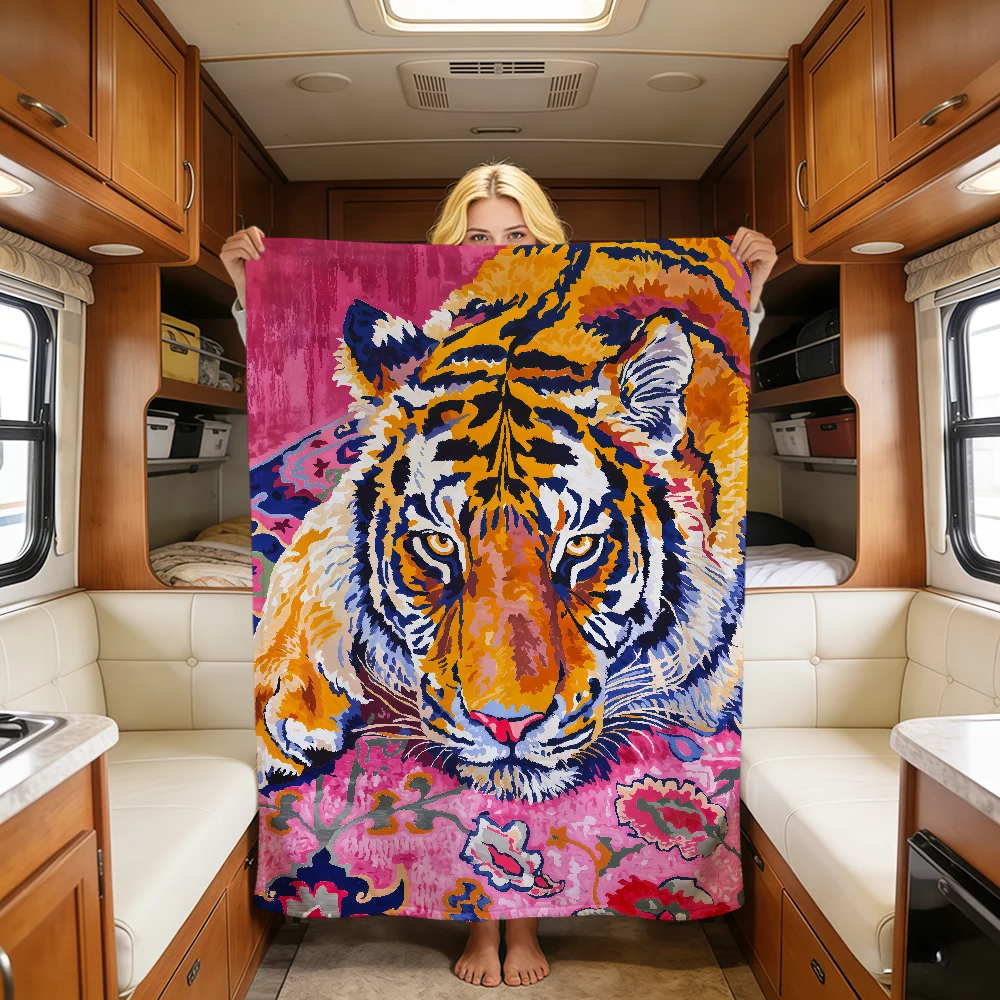 Cool Art Fashion Tiger Fantas Face Soft Warm Plush Blanket For Dorm Sofa Living Room Pet Hogar Bedroom Gift Nap Home Flannel